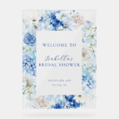 Blue Floral Vrijgezellenfeest Welkom Acryl Bord (Voorkant)