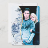 Blue Floral w/Custom Photo Wedding Invitation  Kaart (Achterkant)