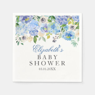 Blue Floral Waterverf Baby shower servetten