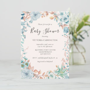 Blue Floral Waterverf Baby shower Uitnodiging
