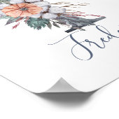 Blue Floral Waterverf Monogram Achternaam Poster (Hoek)