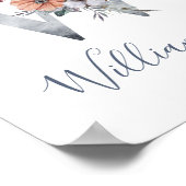 Blue Floral Waterverf Monogram W Poster van de ach (Hoek)