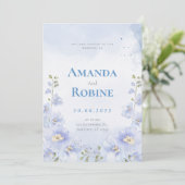 Blue Floral Waterverf Wedding Kaart (Staand voorkant)