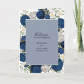 Blue Floral Waterverf Wedding Order of Service Programma (Voorkant)