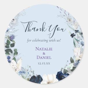 Blue Floral Wedding Bedankt Ronde Sticker