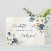 Blue Floral Wedding Bridesmaid Proposal Card Kaart (Staand voorkant)