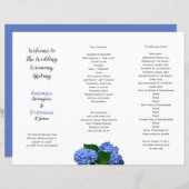 Blue Floral Wedding Folded Ceremony Programme (Voorkant / Achterkant)