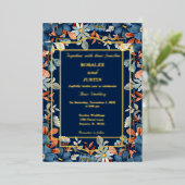 Blue Floral Wedding Folie Uitnodiging (Staand Voorkant)