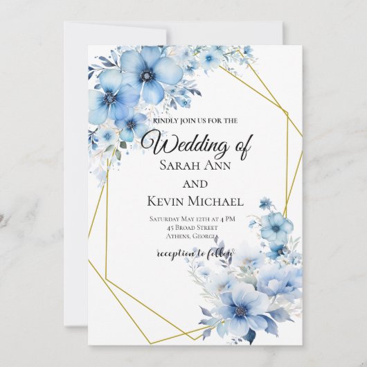 Blue Floral Wedding Invitation (Devant)
