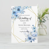 Blue Floral Wedding Invitation (Debout devant)