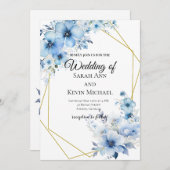 Blue Floral Wedding Invitation (Devant / Derrière)