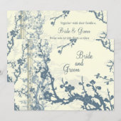 Blue Floral Wedding Invitation Card Kaart (Voorkant / Achterkant)