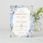 Blue Floral Wedding Invitation Elegant Romantic (Debout devant)