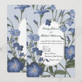 Blue Floral Wedding Invitation Kaart (Voorkant / Achterkant)