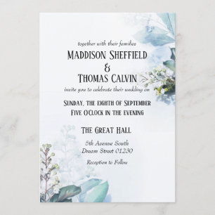 Blue Floral Wedding Invitation Kaart