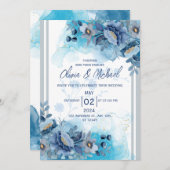 Blue Floral Wedding Invitation Kaart (Voorkant / Achterkant)