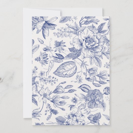 Blue Floral Wedding Invitation Kaart (Achterkant)