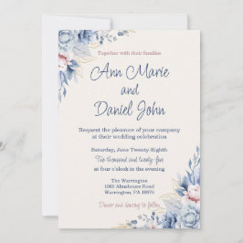 Blue Floral Wedding Invitation Kaart