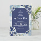 Blue Floral Wedding Invitation Kaart (Staand voorkant)