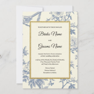 Blue Floral Wedding Invitation Kaart