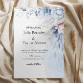 Blue Floral Wedding Invitation with White Dove | E