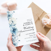 Blue Floral Wedding Jubileum Kaart