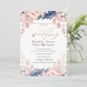 Blue Floral Wedding Kaart (Staand voorkant)
