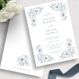Blue Floral Wedding Kaart