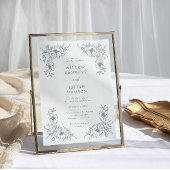 Blue  Floral Wedding Kaart