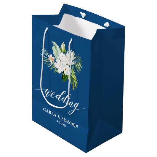 Blue Floral Wedding Medium Cadeauzakje (Voorkant Gekanteld)