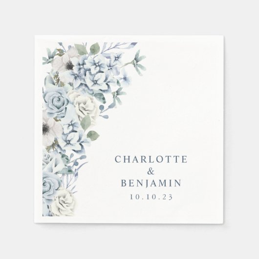 Blue Floral Wedding Napkin Servet (Voorkant)