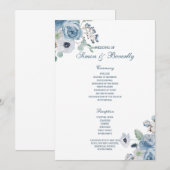 Blue Floral Wedding Programme Programma (Voorkant / Achterkant)