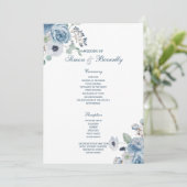Blue Floral Wedding Programme Programma (Staand voorkant)
