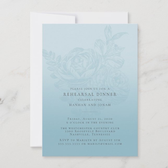 Blue Floral Wedding Rehearsal Dinner Invitation (Voorkant)