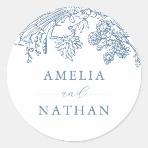 Blue  Floral Wedding Ronde Sticker