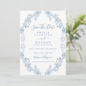 Blue  Floral Wedding Save the Date (Staand voorkant)