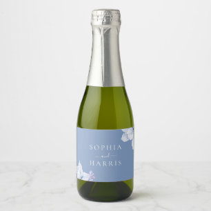 Blue Floral Wedding Sparkling Wijnetiket