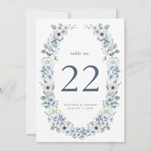 Blue Floral Wedding Table Number (Voorkant)