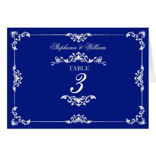 Blue Floral Wedding Table Number (Voorkant Horizontaal)