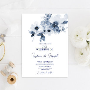 Blue Floral Wedding-uitnodiging Kaart