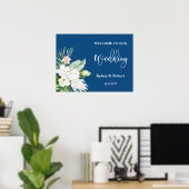 Blue Floral Welcome Wedding Sign Poster (Bureau à domicile)