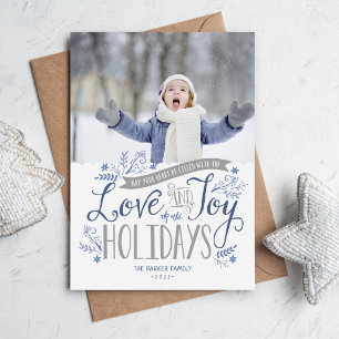 Blue Floral Whimsy Holiday-fotokaart Feestdagenkaart
