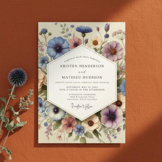 Blue Floral Whimsy Wedding Kaart