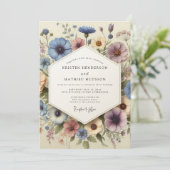 Blue Floral Whimsy Wedding Kaart (Staand voorkant)