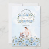 Blue Floral Whismeric Faire-part de mariage Trendi (Devant)