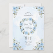 Blue Floral Whismeric Faire-part de mariage Trendi (Dos)