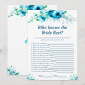 Blue Floral Wie kent de bruid Beste spel Kaarten (Voorkant / Achterkant)