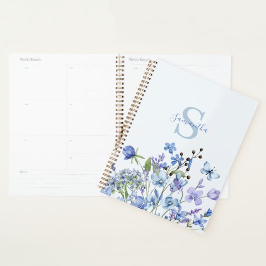 Blue Floral Wildflower gepersonaliseerd Planner (Display)