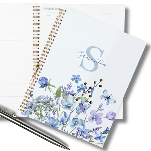 Blue Floral Wildflower gepersonaliseerd Planner