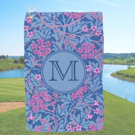 Blue Floral William Morris Custom Initiaal Dames Golfhanddoek